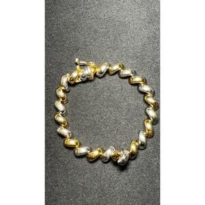 925 Silver & Vermeil 9.5g  2 Tone 6in Bracelet w/ Safety Clasp
